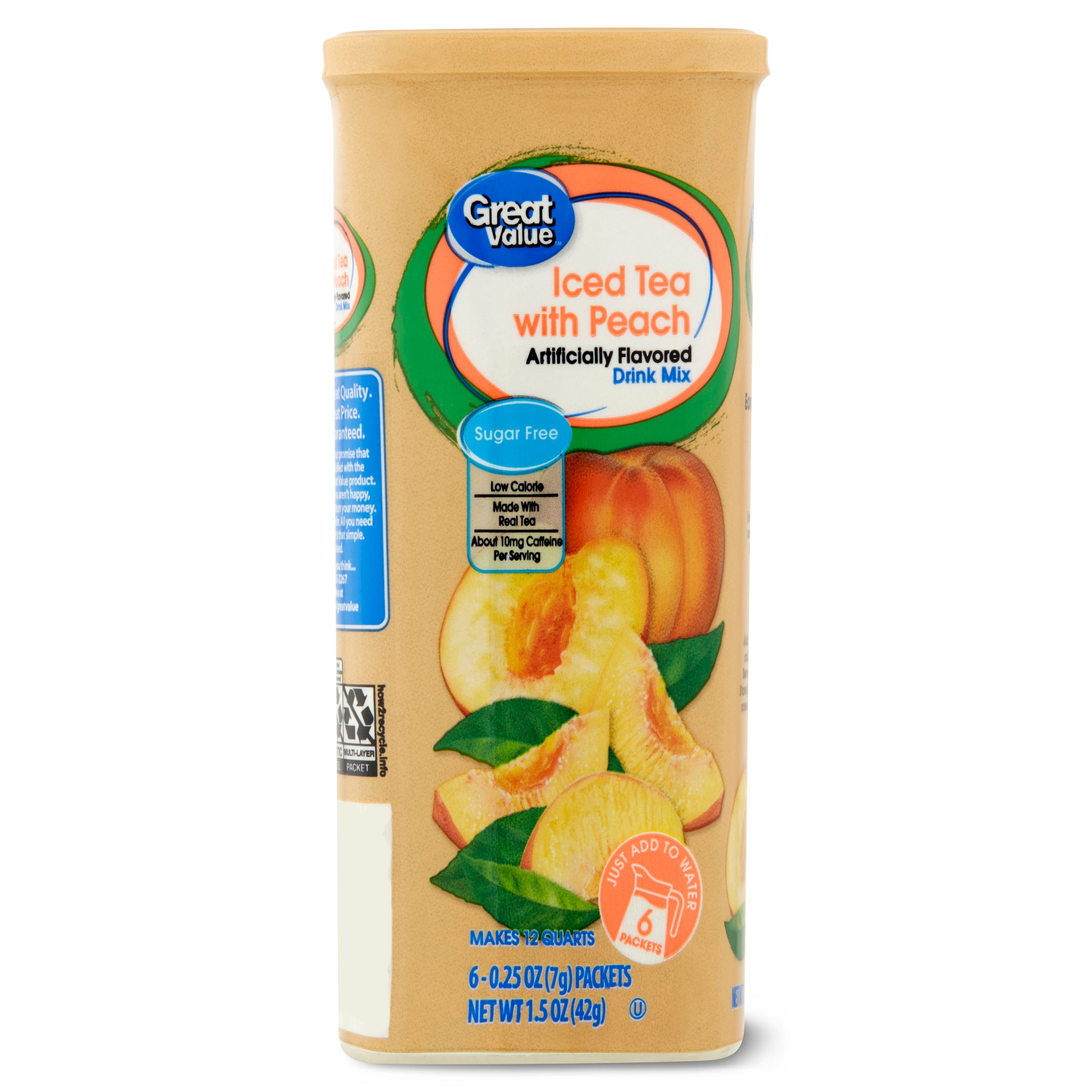 Great Value Iced Tea with Peach Drink Mix, 0.25 oz, 6 Count