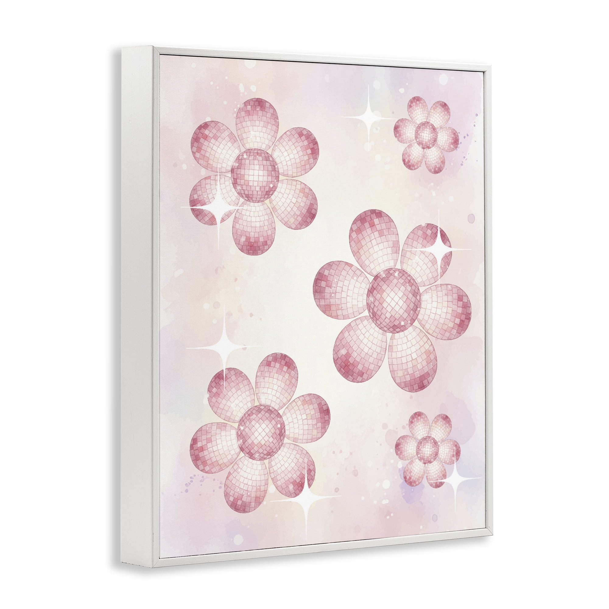 Stupell Industries Disco Ball Floral Patterns White Framed Giclee Art, design by Lil' Rue