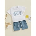 thumbnail image 2 of Bagilaanoe 2pcs Toddler Baby Boy Shorts Set Short Sleeve Letter Print T Shirt Tops + Shorts 6M 12M 18M 24M 3T Kids Casual Summer Clothes, 2 of 8