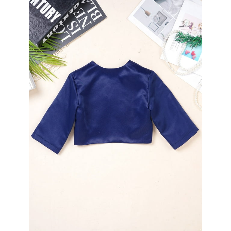 iiniim Kids Girls 3 4 Sleeve Satin Wedding Party Bolero Shrug Jacket Cover Up Top 4 16 Navy Blue 8 Walmart