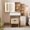 Light Wood Grain + White, variant on White Vanity Set with Sliding Touch LED Mirror & Power Station, 3 Light Modes 4 Drawers Hidden Storage, PU Leather Stool for Bedroom Dressing Room Apartment
