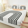 thumbnail image 3 of Manfei Geometric Circle Lines Twin Sheet Sets,Abstract Stripes Aestheric Twin Fitted Sheet,Beige Black Flat Sheet For Teens,Ultra Soft Home Decor,3 Pieces, 3 of 7
