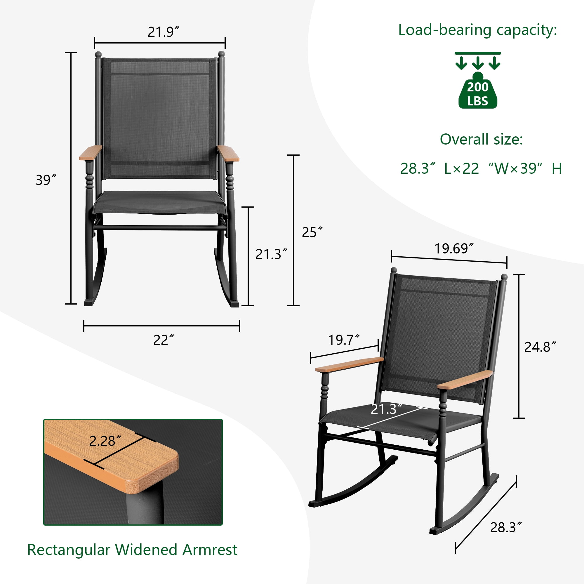 Walsunny Outdoor Patio Chairs Set of 2 Rockers Metal Rocking Chairs Furniture for Porch Backyard Lawn Garden,Black Walsunny Outdoor Patio Chairs Set of 2 Rockers Metal Rocking Chairs Furniture for Porch Backyard Lawn Garden,Black - Image 4