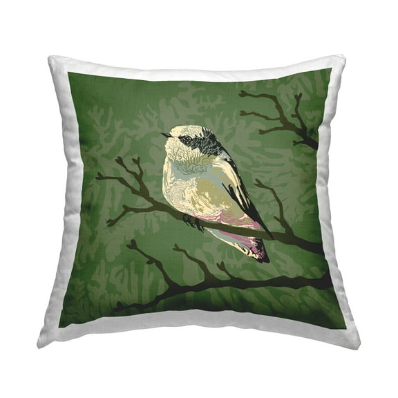Stupell Industries Peaceful Perched Bird Botanical Branches Design by Verbrugge Watercolor Throw Pillow