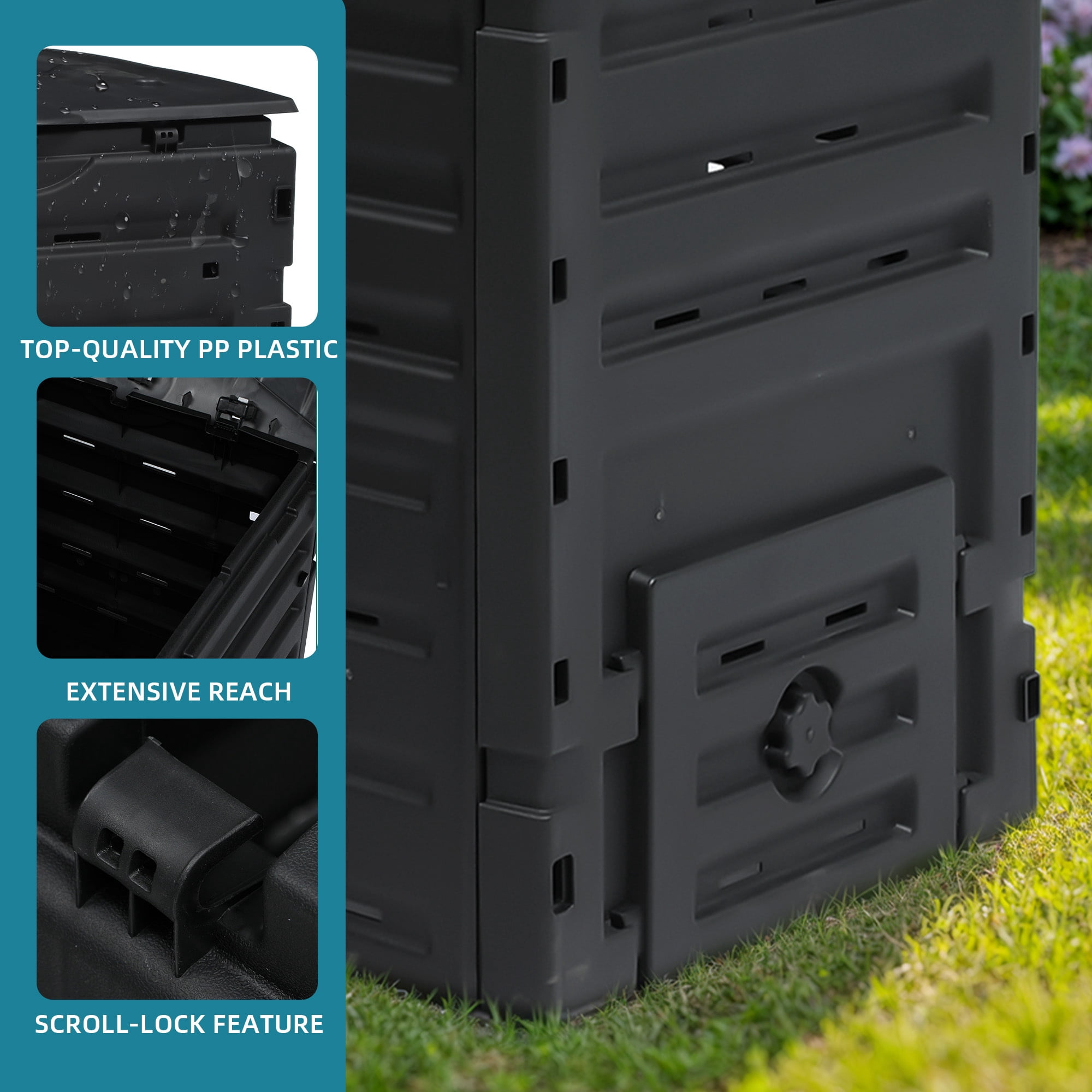Uforic 120 Gallon Large Outdoor Compost Bin, Garden Compost Tumbler with Secure Snap-on Lid & Aeration System, Black