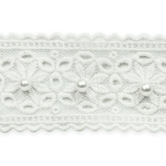 Expo Int'L 5 Yards Of 1 5/8" Vintage Small Daisy W /Pearl Bridal Lace Trim