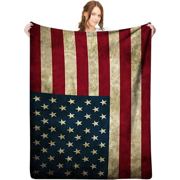 Soft Flannel American Flag Throw Blanket - Perfect Gift for Patriotic Friends, Cozy All-Season Bedding