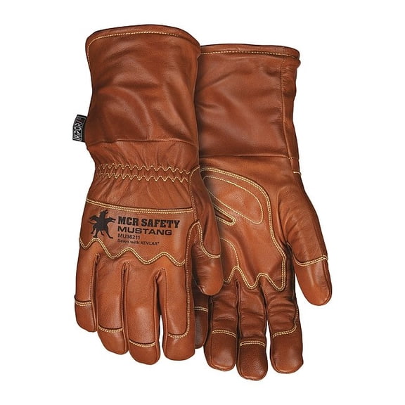 Mcr Safety Leather Drivers Gloves, Gauntlet, Brown / Brown, XL, 1 PR MU36211XL