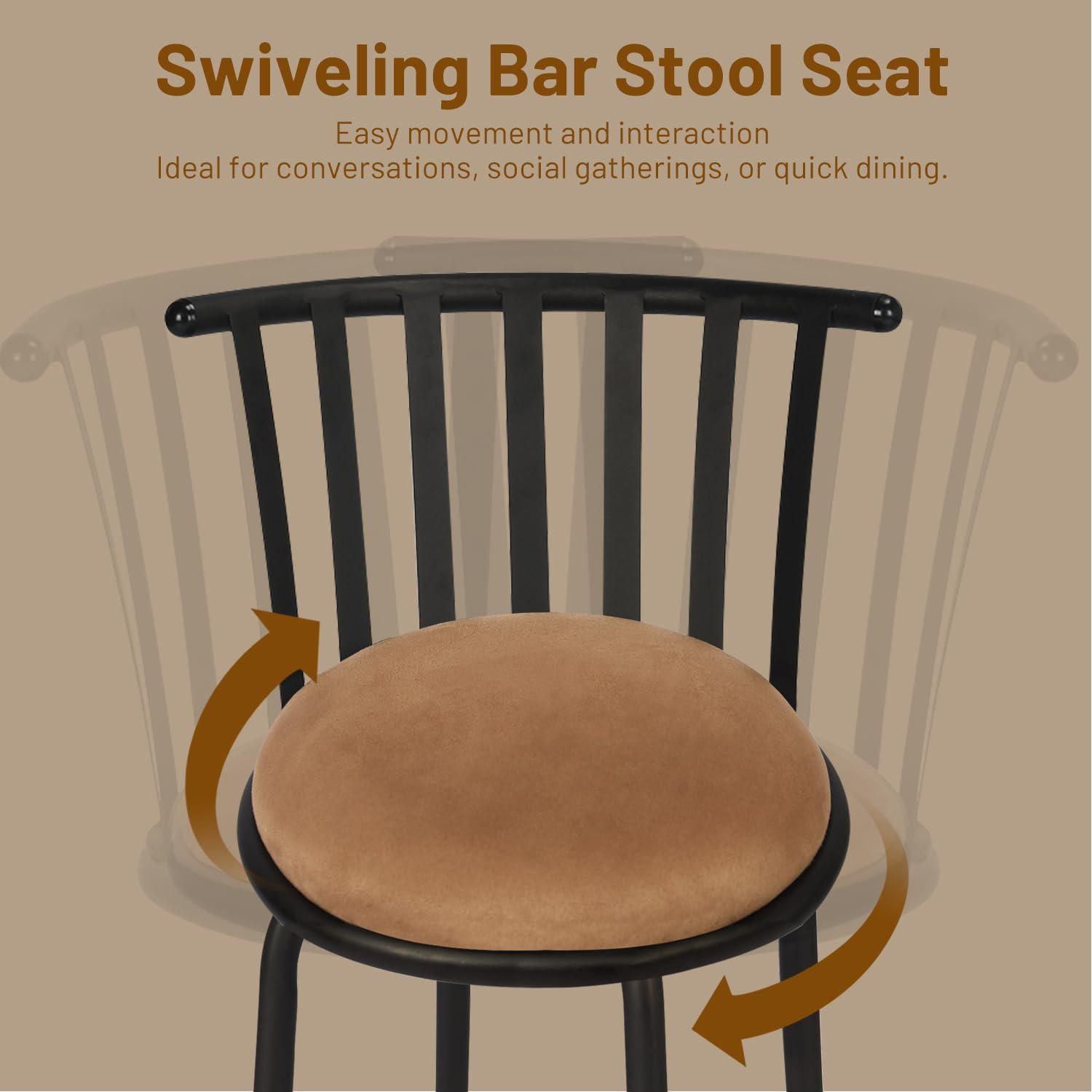 Homylin Barstool Set of 3, Industrial Style, Height Adjustable Swivel Counter Chairs Set with Upholstered Backrests.