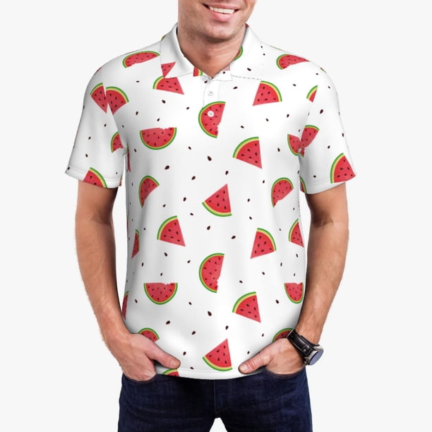 Fotbe Hand Drawn Watermelon Camiseta Polo de Golf para Hombre con Estampado – Camisa Deportiva Transpirable con Cuello Abotonado-3X-Large