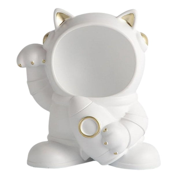 Escultura de gato de la suerte, figura de animal, adorno, estatua para el hogar, la oficina y el escritorio. blanco