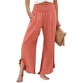 thumbnail image 2 of Endives Women's Linen Pant High Waist Elastic Casual Loose Long Pants SpringTrendy Orange, 2 of 7