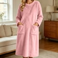 thumbnail image 7 of Jovrlynd Nightgowns for Women Fleece Long Sleeve Crewneck Winter Loose Sleepwear with Pockets Soft Comfy Warm Sleep Dress, S-2XL, 7 of 7