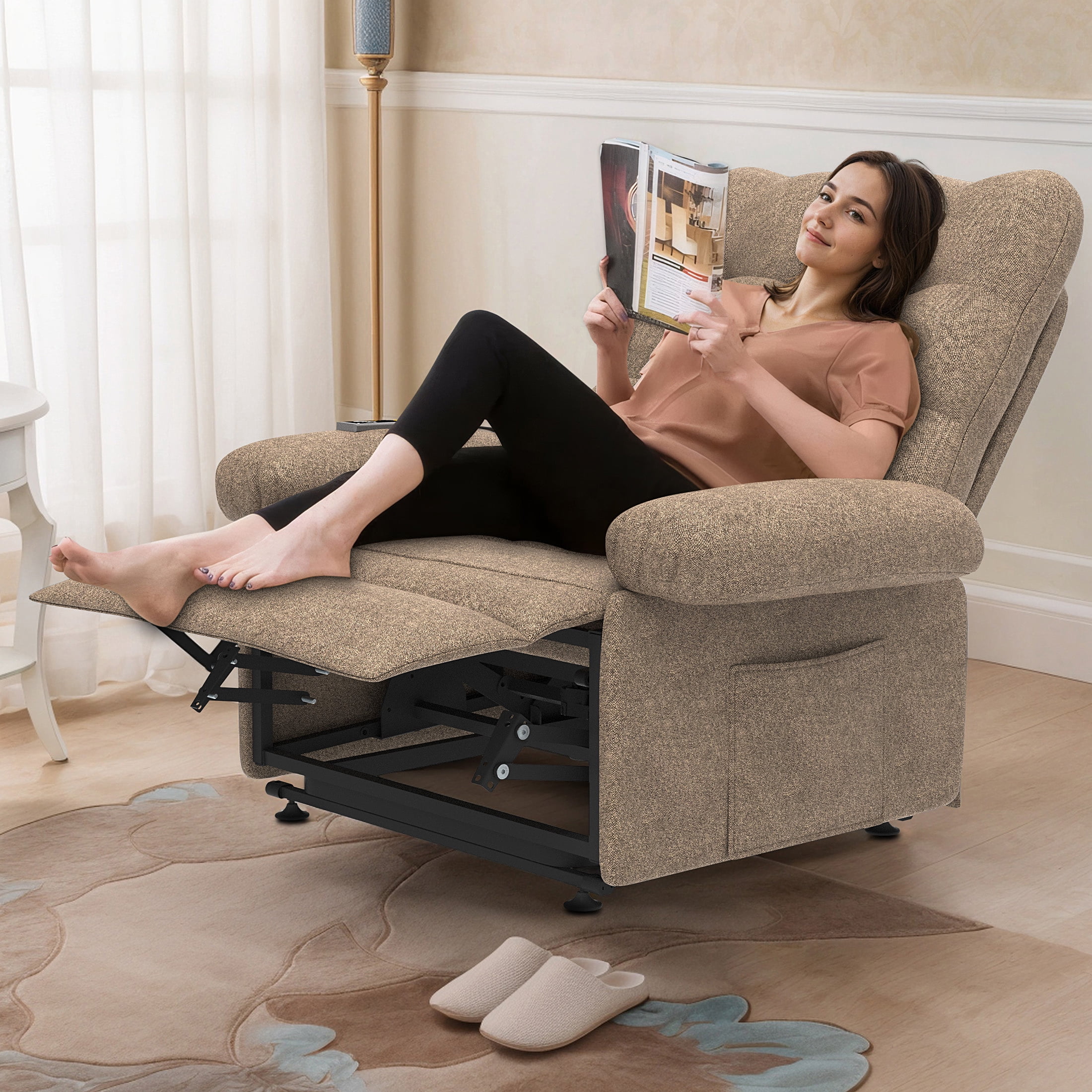 3 Motor Power Lift Recliner Chair, HSUNNS Zero Gravity Recliners with Side Pocket for Elderly, Electric Sofa with Remote Control for Living Room Home Theater, Ergonomic Lounge Recliner Chair, Coffee