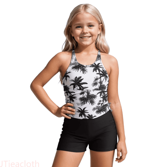 JTieacloth Girls Two Piece Swimsuits For Kids UPF 50 Sun Rash Guard And Swim Shorts For Beach Pool Water Play,Sizes 5-6 Years