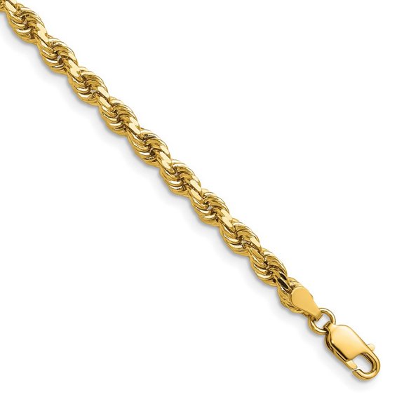 14k Yellow Gold Solid 4mm D Cut Rope Lobster Clasp Chain Bracelet 8 Inch Lobster Claw - Identification Bracelet for Wome