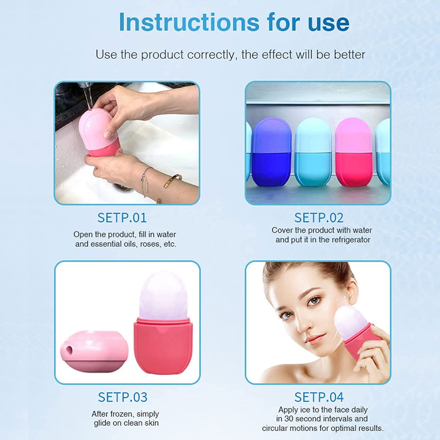Ice Face Roller, Eyes and Neck, Brighten Skin & Enhance Your Natural Glow, Reusable Facial Treatment, Facial Ice to Tighten & Tone Skin & De-Puff The Eye Area, Cryotherapy for Face Ice (Pink
