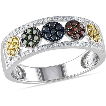1/2 Carat T.W. Multi-Color Treated Diamond Sterling Silver Multi-Circle Cocktail Ring