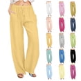 thumbnail image 2 of Plus Size Cotton Linen Wide Leg Pants Elastic Waist Drawstring Closure Loose Fit Comfortable for All-Day Wear & Travel, 2 of 7