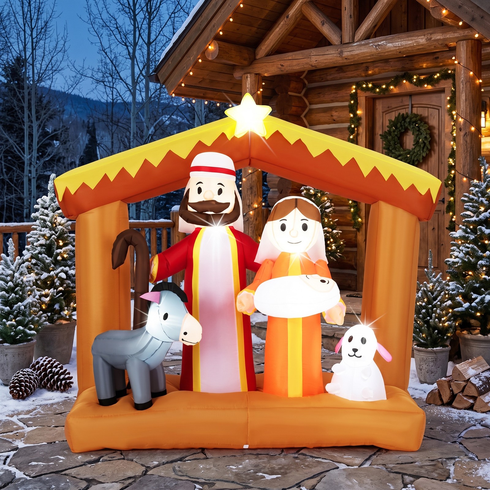 RUIE 6 FT Christmas Inflatable Nativity Scene Outdoor Yard Decoration with Built-in LED Lights, Weatherproof Blow-Up Holiday Lawn Display, Multi-Color