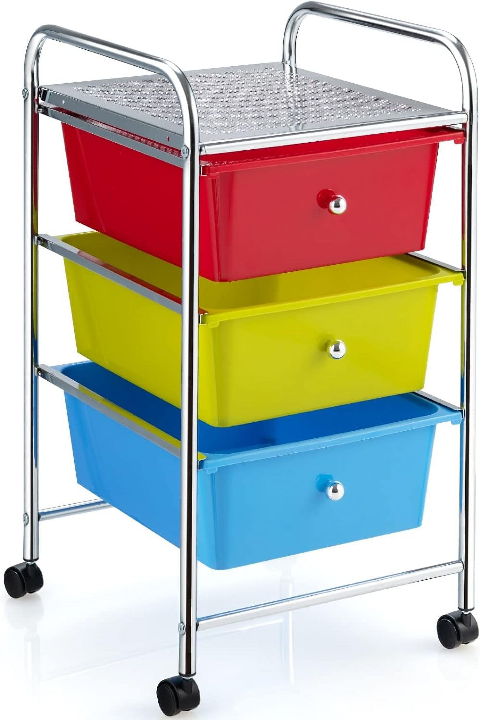 Rolling Cart Storage Bin 3 Drawes Plastic Drawers With Multicolor