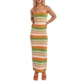 thumbnail image 3 of xiaxaixu Robe Tricotée Sexy pour Femmes, Robe Longue Moulante à Bretelles Spaghetti Sans Manches Patchwork Coloré Robes de Plage d'Été, 3 of 9