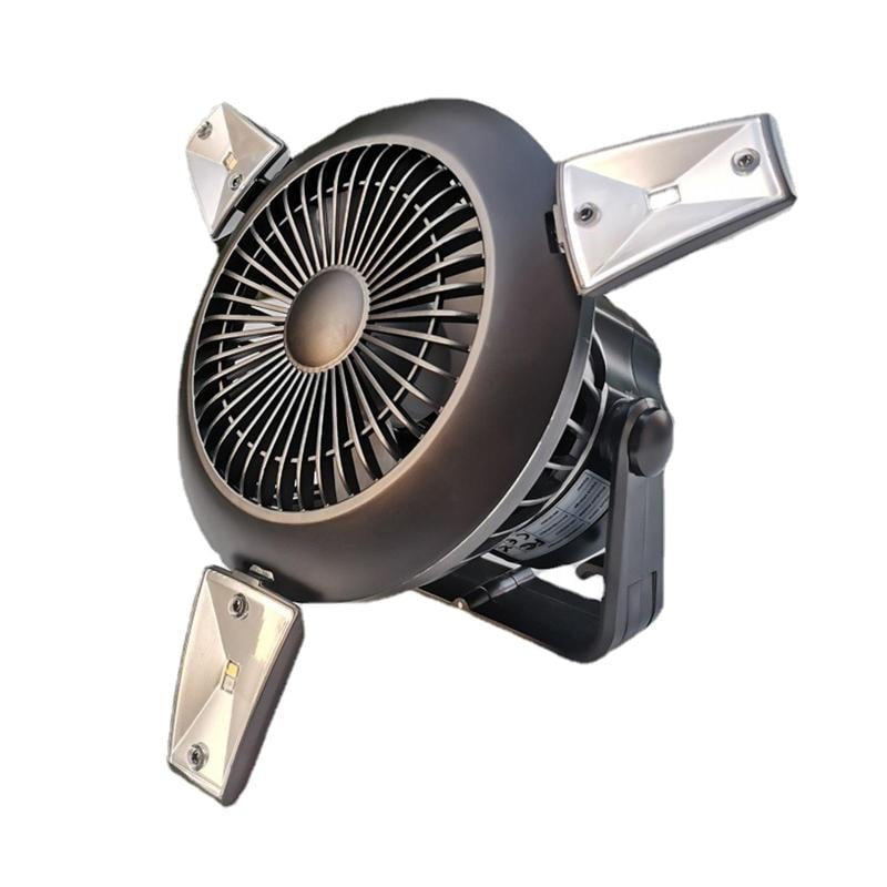 Solar Camping Fan with LED Lantern, Portable Tent Cooling Fan with Hanging Hook, Rechargeable USB Desk Fan for Home