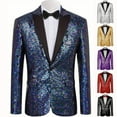 thumbnail image 3 of YYDGH Mens Shiny Sequin Dress Blazer Jacket Party Prom Wedding Tuxedo Coat One Button Blazer Suit Jackets Purple XXL, 3 of 3