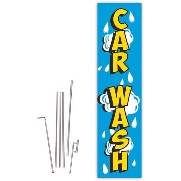 Cobb Promo Car Wash White Bubbles Rectangle Boomer Flag with Complete 15ft Pole kit and Ground Spike