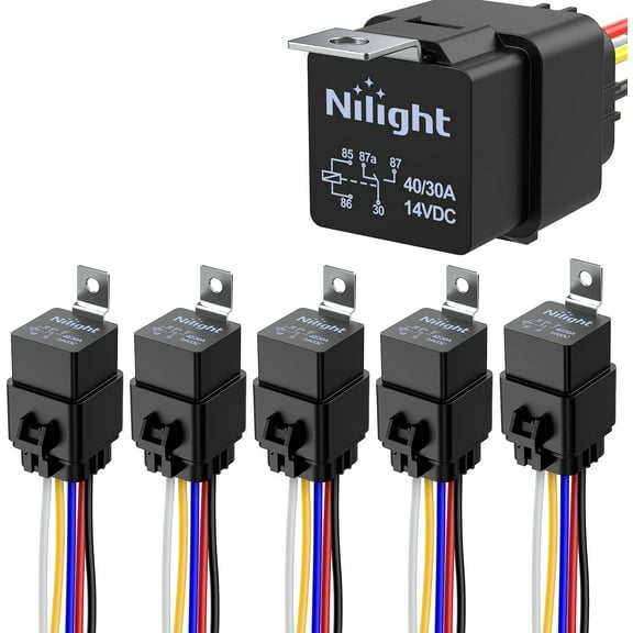 Nilight 5 Pack Waterproof Relay and Harness 40/30 AMP Heavy Duty 12 AWG Tinned Copper Wires 5-PIN SPDT Style 12V Automotive Relay and Harness Set