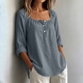 thumbnail image 2 of VBVC Women's Cotton Linen Square Neck Tunic Tops , Casual Long Sleeve Shirts For Women , Ladies' Lightweight Blouses with Pockets,Gray,S-2XL, 2 of 8