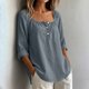 thumbnail image 1 of Neewe Womens Solid Color Shirts Cotton Linen 3/4 Sleeve Dress Shirts Casual Summer Tops Comfy Daily Outfits, 1 of 7