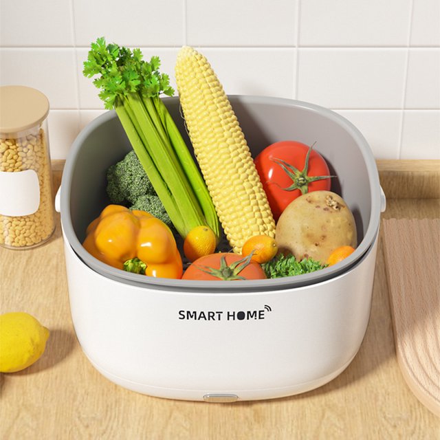 Cesta De Limpieza De Verduras Cesta de lavado de purificación de alimentos para lavadora de frutas y verduras (con batería 2xAA)