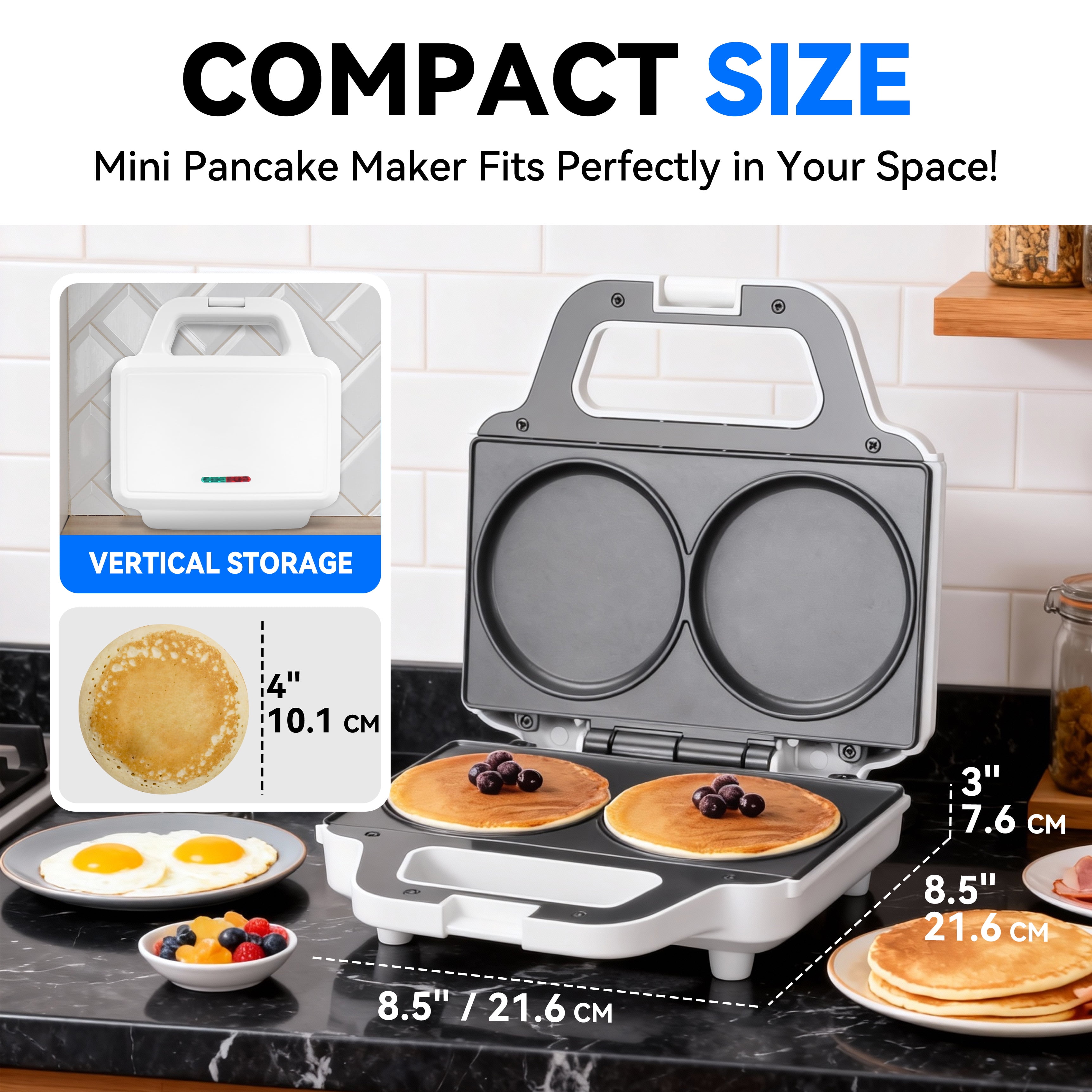 Mailand Double 4-inch Pancake Maker, Pancake Machine Electric, Maquina Para Hacer Pancakes, Brush Included, 750W, White