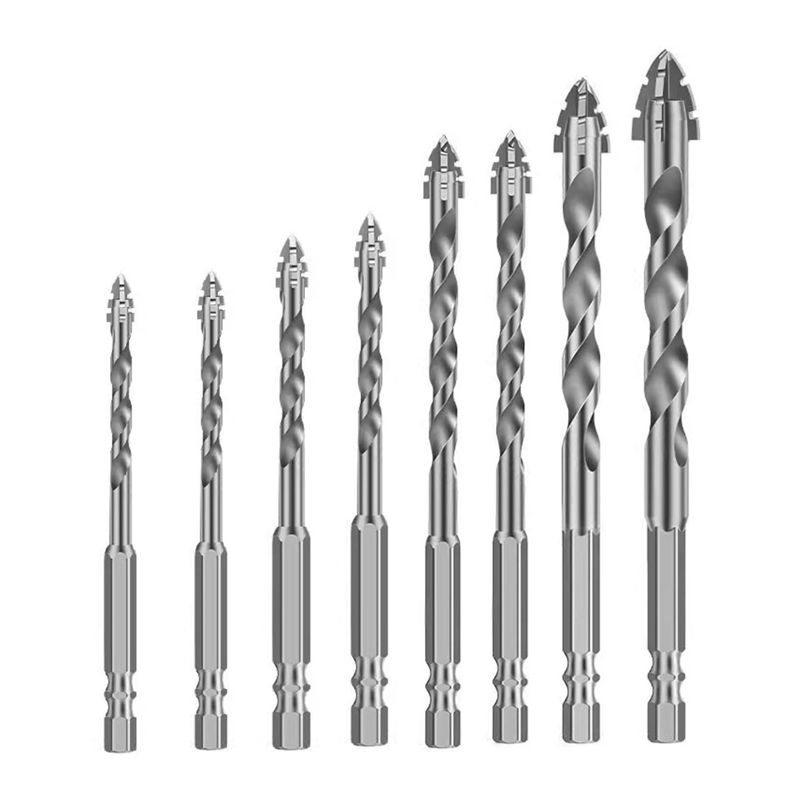 Miulika Four Edged Serrated Eccentric Drill Bit Set Hexagonal Shank Simple Assembly Accessories High Strength for Tile Wood Cast Iron 8 Pieces