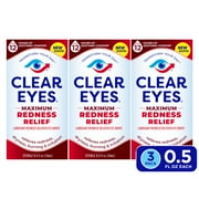 Clear Eyes Maximum Redness Eye Relief Lubricant Eye Drops, 0.5 fl oz, Pack of 3