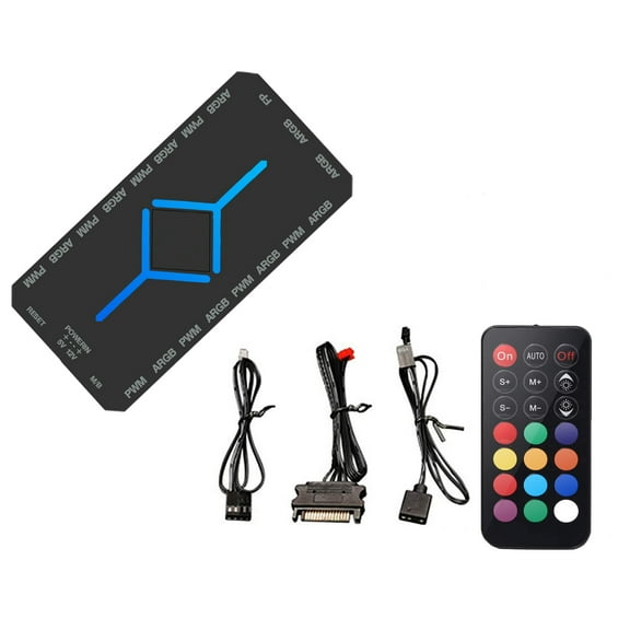 Pano-mounts PWM Fan Hub for 5V ARGB PC Case Fan Magnetic Computer Fan Hub Splitter with Remote SATA Power Supply Black