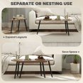 thumbnail image 3 of Industrial Nesting Coffee Table Set - Brown Living Room Tables with Steel Legs & Waterdrop Design - 39.4" x 19.7", 3 of 7