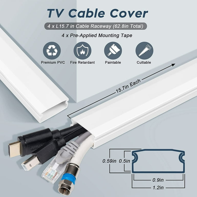 Cord Hider, Delamu Cord Cover, Large Cable Hider, Wire Covers for Cords  Cable Raceway, Wire Hider Cable Cover for Wall Mounted TV, Paintable Cord  Concealer Cable Concealer, 2X L15.7 W1.18 H0.6in 