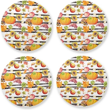 

Hidove Thanksgiving Pumpkin Round Coaster Heat Resistant Absorbent Drink Coaster 4 Pcs for Kitchen Bar Cafe Decor