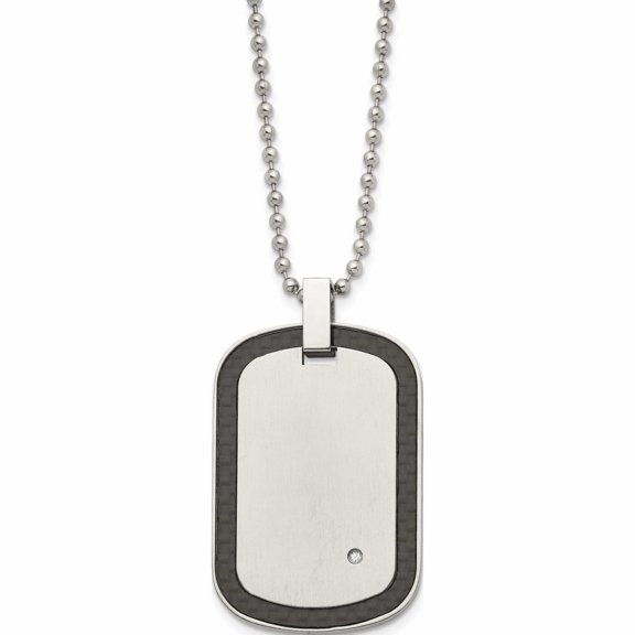 Stainless Steel Brushed With Black Carbon Fiber Inlay .01Ct.Diamond Necklace Made In China -Jewelry By Sweet Pea
