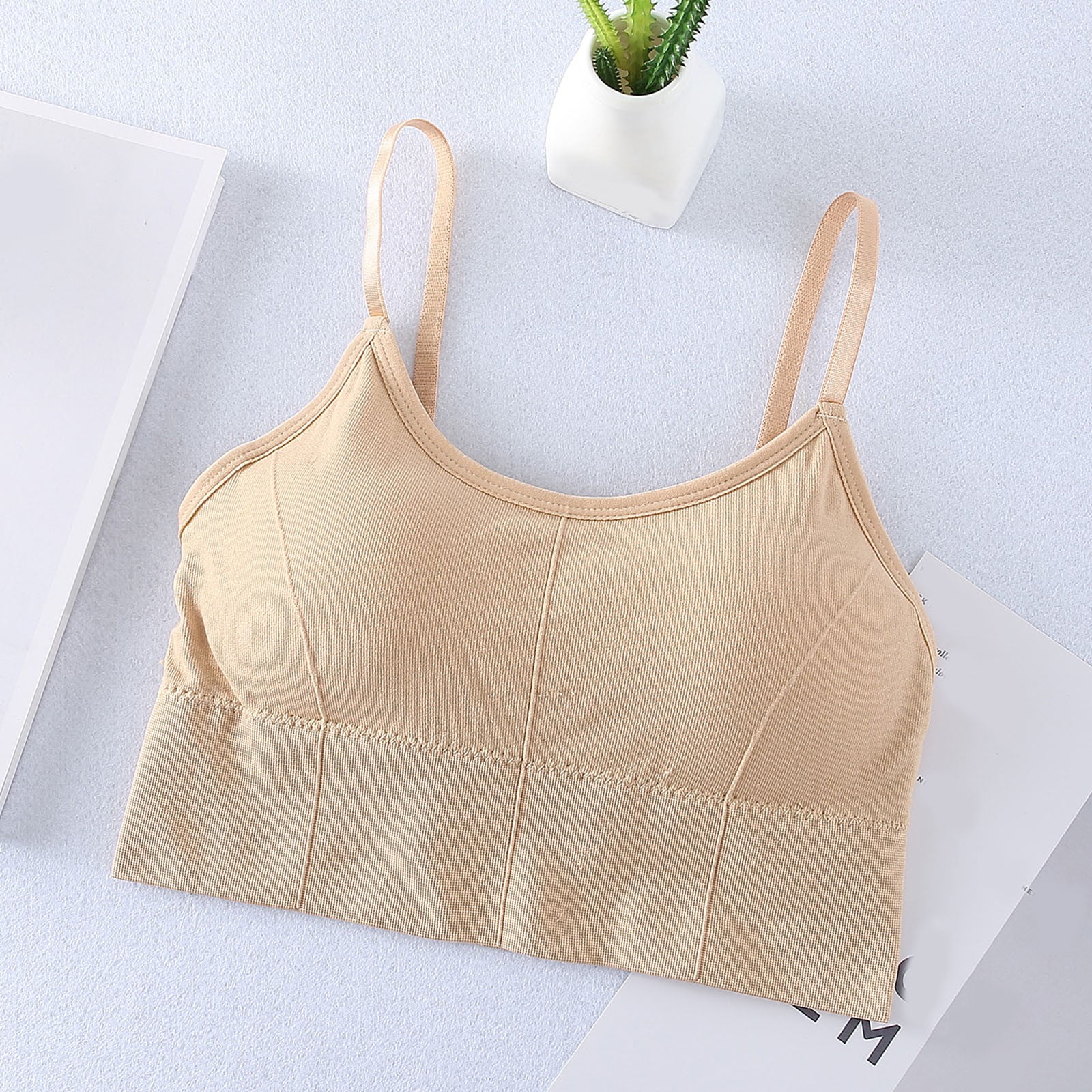 CLZOUD Wide Band Bras for Women Beige Sports Bra for Women No Wire Comfort  Sleep Bra Plus Size Workout Activity Bras with Non Removable Pads Shaping  Bra One Size 