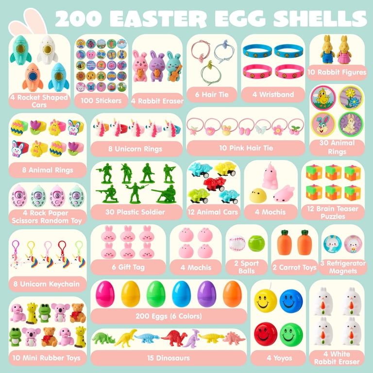 Joyfy 200 Packs Prefilled Easter Eggs with Assorted Toys,Easter