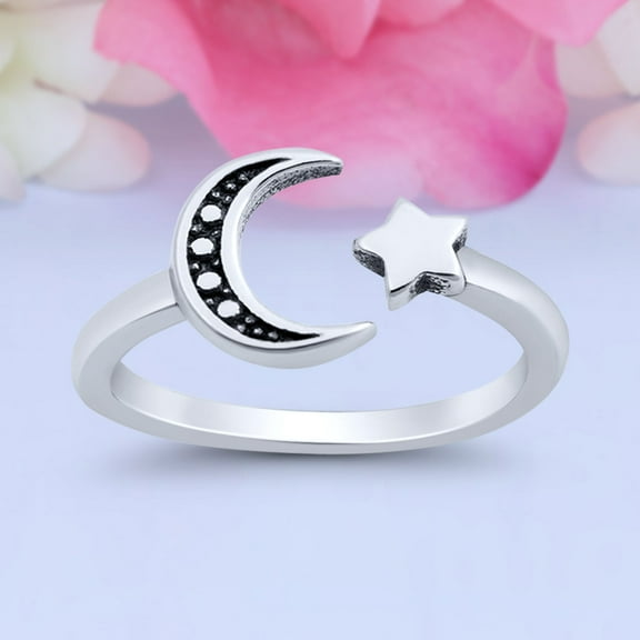 7mm Moon and Star Toe Band Ring 925 Sterling Silver Thin Adjustable Stylish Rings For Women