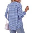 thumbnail image 5 of Fantaslook Plaid Womens Button Down Shirts 3/4 Sleeve V neck Tops with Smocked Cuffs Dressy Cotton Blouses, 5 of 10