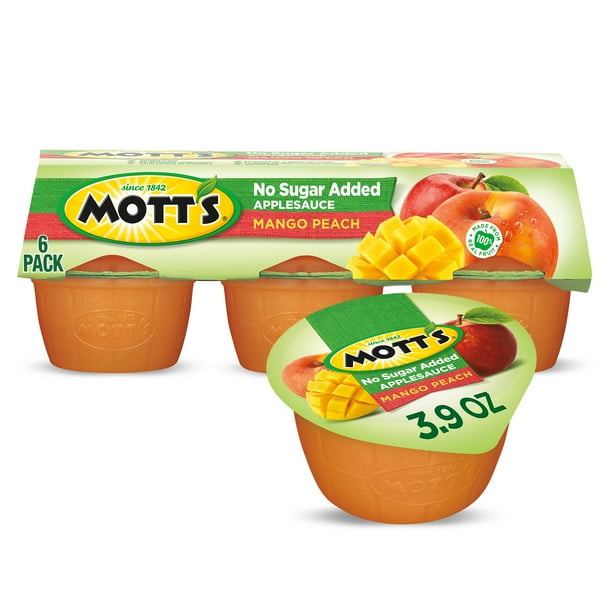 Mott's No Sugar Added Mango Peach Applesauce, 3.9 oz cups, 6 count