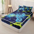 thumbnail image 2 of Erosebridal Graffiti Dirt Bike Pattern Zipper Full Size Comforter Sets with Fitted Sheet and 2 Pillowcases,Paint Splash Print Zipper Bedding Set,Navy Blue Cyan,Navy Blue Reversible, 2 of 6