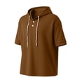 thumbnail image 6 of Men's Cotton Pullover Hooded Top Short Sleeve Casual Solid Color T-Shirt Hoodie Drawstring Loose Fit Summer Basic Streetwear Outfits Travel Essential | JASKFLY,Brown L, 6 of 7