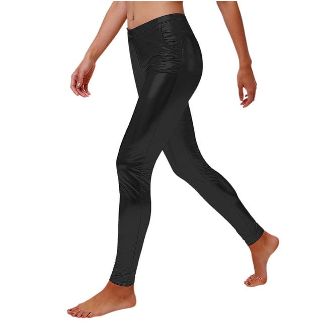 TaTaai Women's Spring Summer Fashion Solid Metallic Stamped Tight Long Pants With Dual Side Pockets Slim Fitting Comfortable Daily Leggings Gift