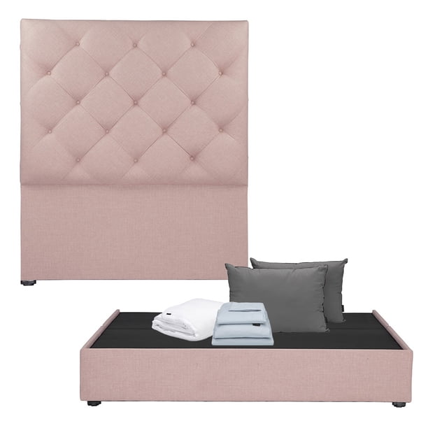 Box Base Cama King Size + Cabecera Ikki Rosa + Almohada 2Pack + Protector Cloud + Sábanas Softy